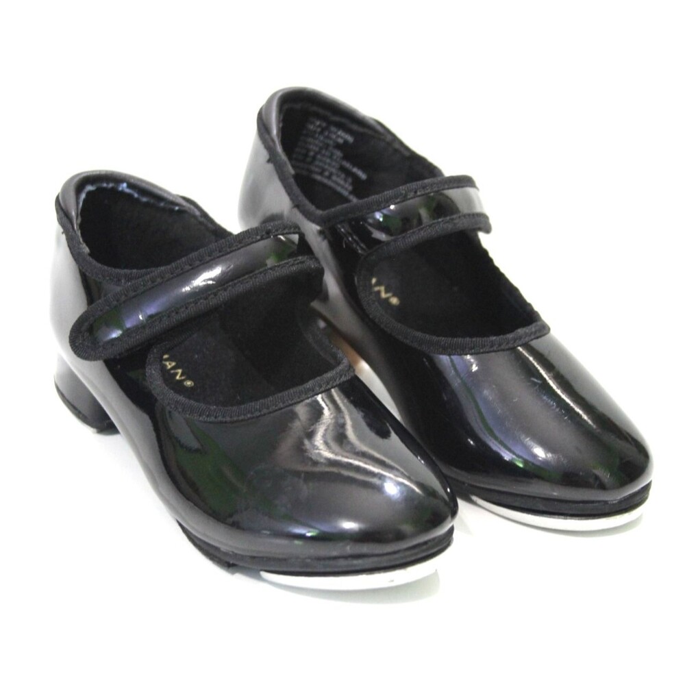 Weissman Black Patent Aluminum Tap Shoes Kids Size 10 Hook & Loop Dance Shoes